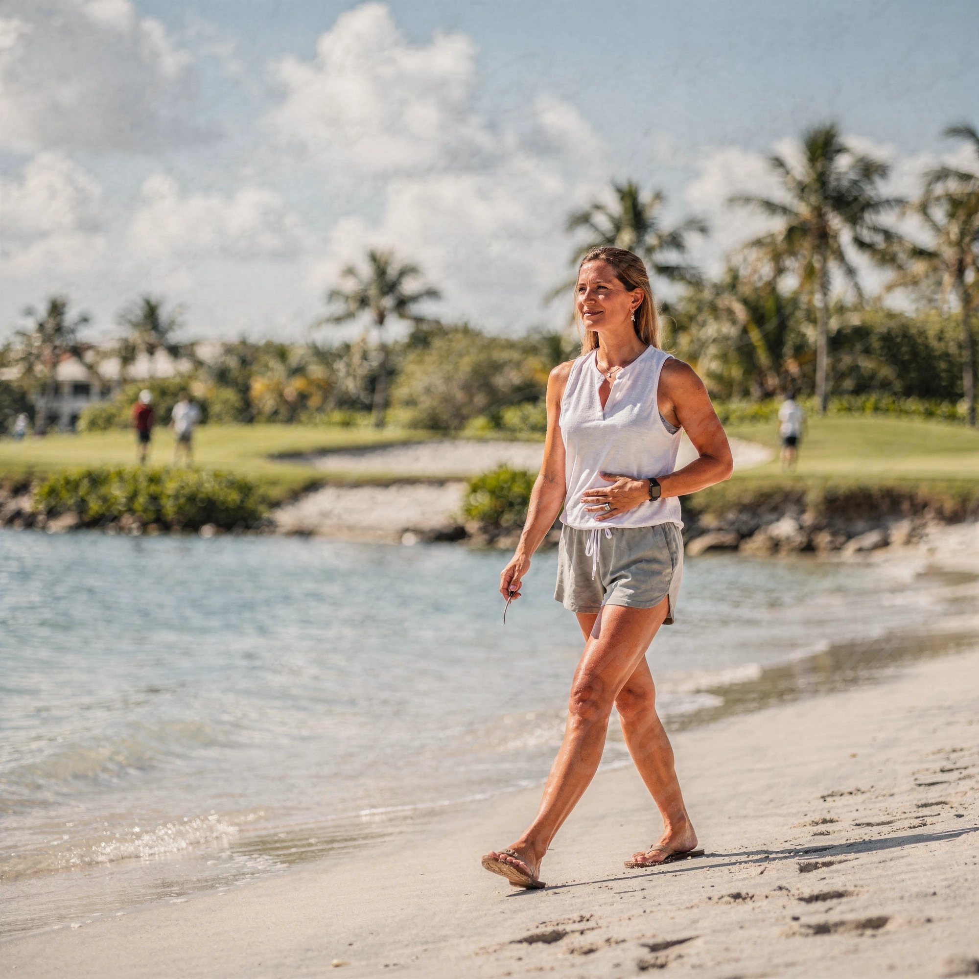 Active woman walking along the Southwest Florida coast - meet the urogynecology team serving Sanibel, FL